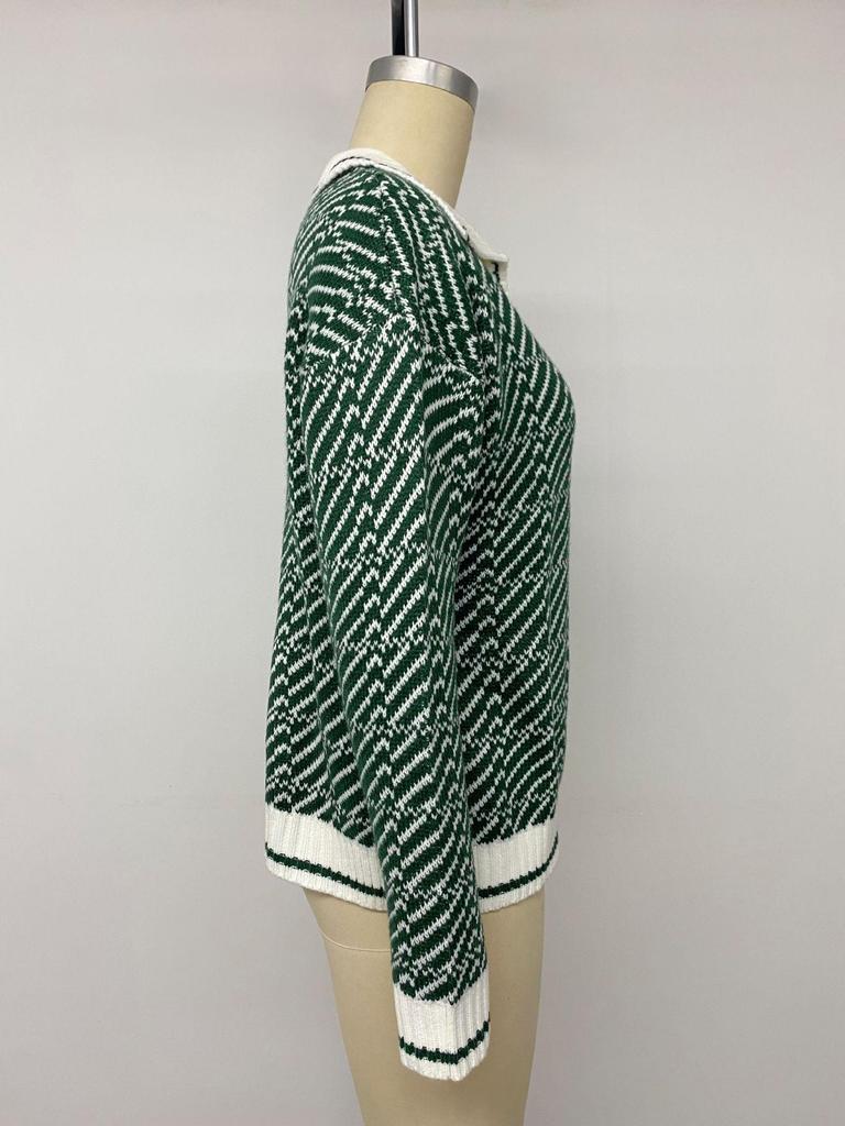 TEMU 2026 Autumn/Winter Gentle Commuting Knitwear: Diagonal Stripe Lapel Half-Button Loose Sweater