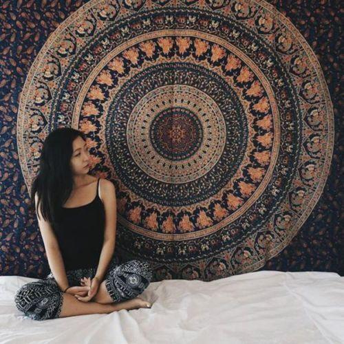 Indian Hippie Elephant Mandala Patchwork Quilt 75x100