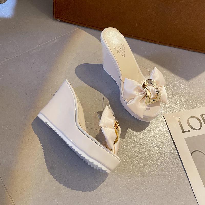 Wedge Slippers For Women Big Butterfly Decor Summer Sandals Comfort PVC Transparent Slides Women Platform Slippers High Heels