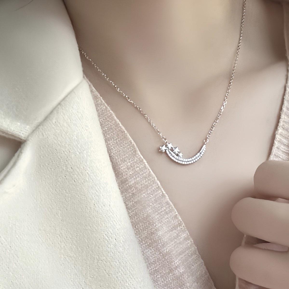Brilliant Starry River S925 Sterling Silver Star Zircon Pendant Necklace - Versatile and Exquisite Design for Women 925 Sterling Silver белого золота