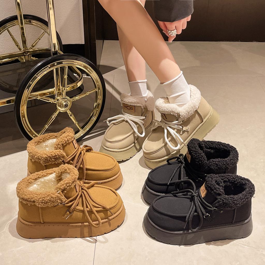 Winter New Velvet Women's Shoes Casual Warm Cotton Shoes Thick Sole Heightening Large Size Snow Boots Women's Bread Short Boots