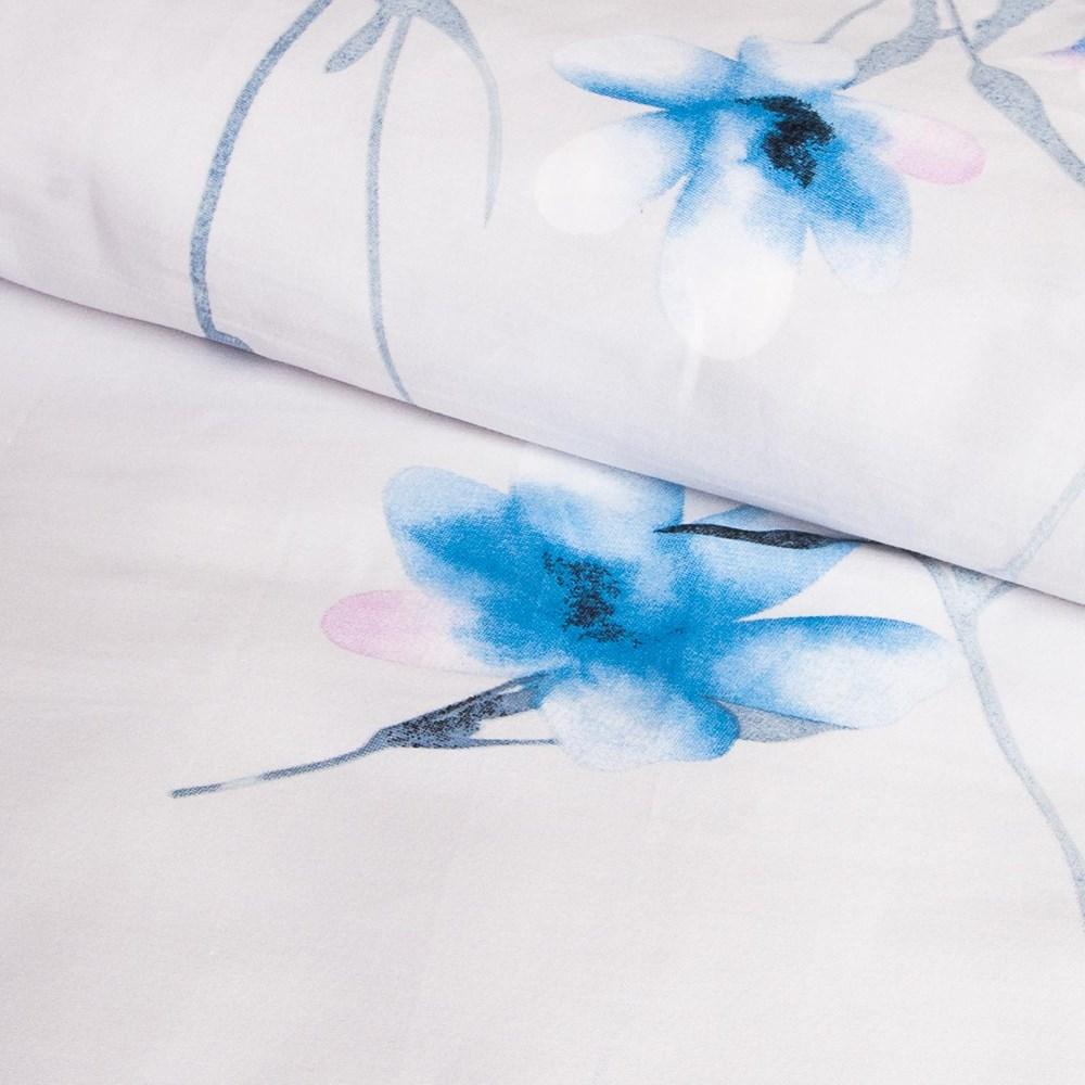 Cotton Bedding 220x200 Satin COTTON Light with Pastel Blue Flowers