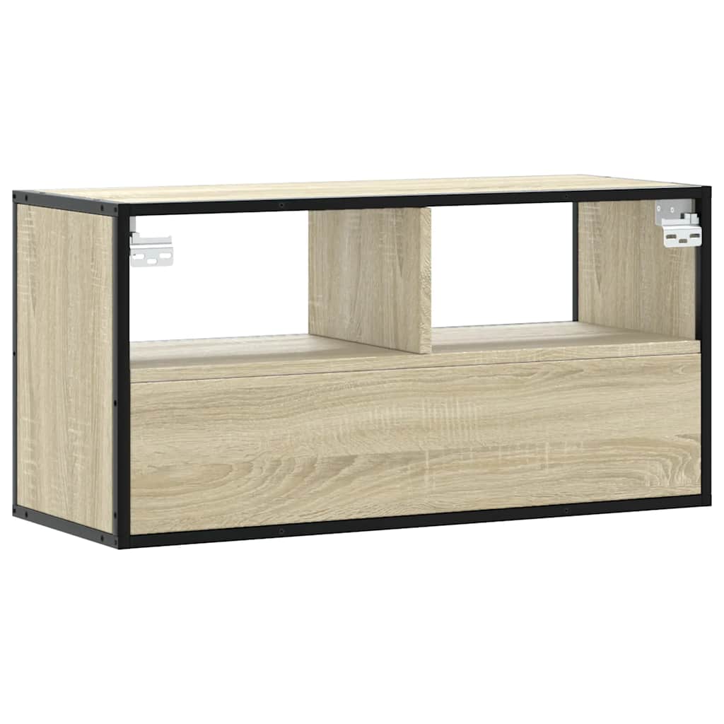 TV Stand in Sonoma Oak Finish 80 x 31 x 39.5 cm Made of Particleboard and Metal