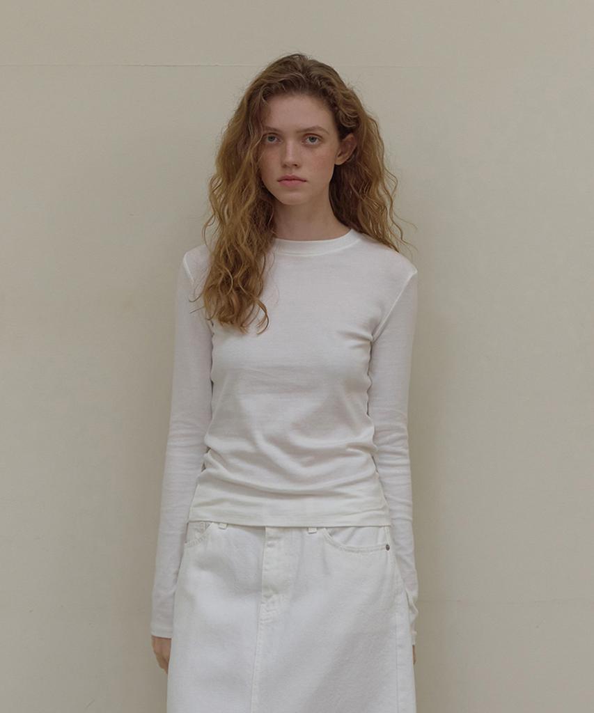LONQUE Essentiel Round Natural Span Long Sleeve T-Shirt (Ivory)