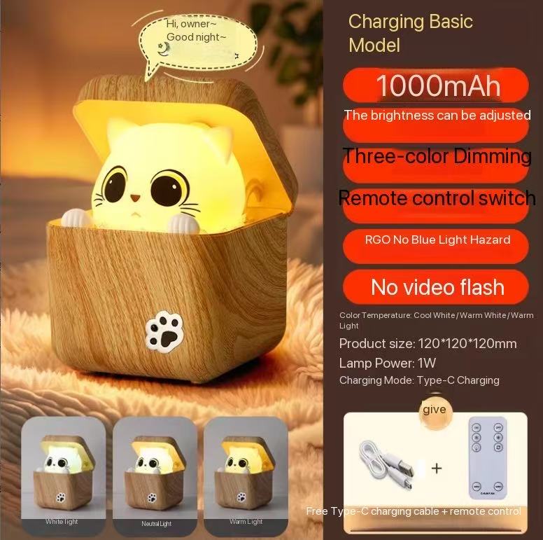 LED Light Cat Night Light Eye Protection 3 Color Modes Voice Control Lamp for 36v/1000mAh 3000mAh