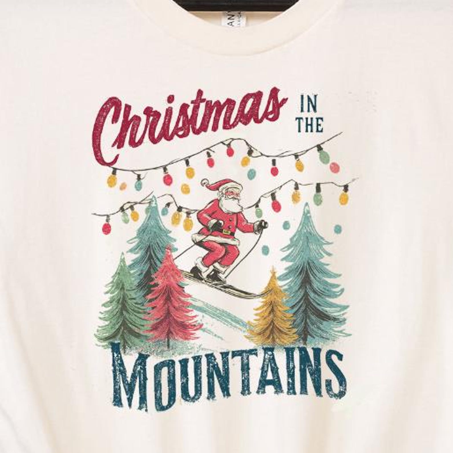 Retro Custom Christmas in the Mountains Vacation T-Shirt Personalized Family Xmas Vacay Trip Tee Ski Skiing Aspen Mountain Personalized Xmas L