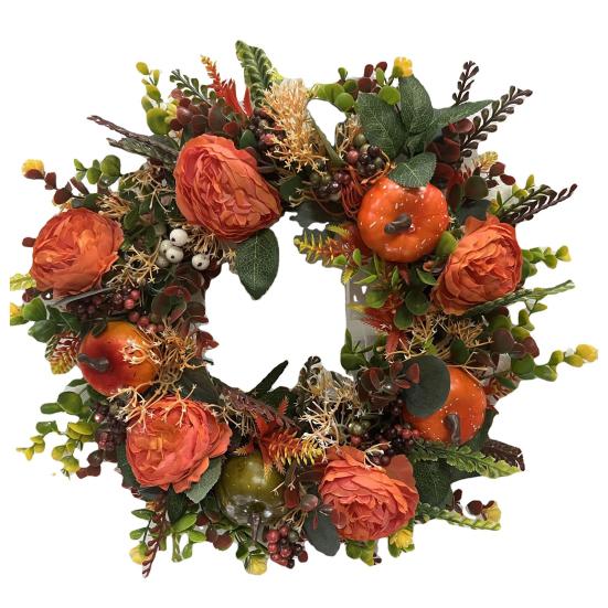 Høst Peon Gresskar Krans Kunstig Kvistslingfe Vintage Blomsterslingfe Sesongmessig Dørhenger for Thanksgiving Høstdekor
