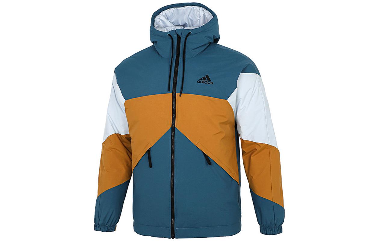 Adidas Puffer Jackets Men s Uniform Blue Hooded Moderate Patchwork Puffer Jacket GT7396 M