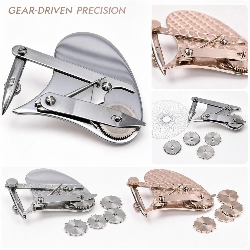 Mechanical Gear Linear Drawing Pen Tool with Adjustable Spoke Wheels for Precise Pattern Making and Technical Drafting Applications