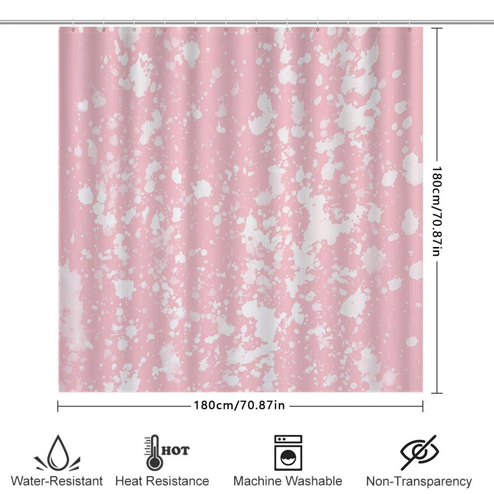 White Splatter Print Pink Shower Curtain For Bathroom Decoration Modern Style Waterproof Bath Liner With Metal Rings (One Size)