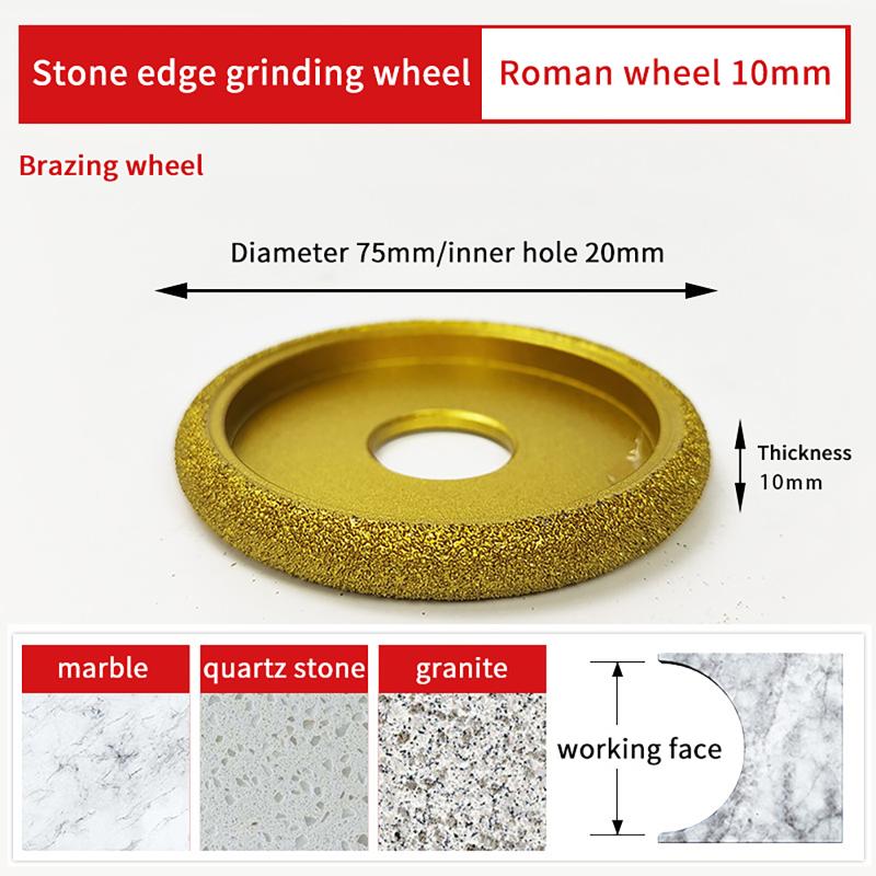 75Mm Stone Edging Wheel Grinding Wheel Roman Slotted Granite Marble Brazed Angle Edge Marble Grinding Edge Profile Grinding Disc