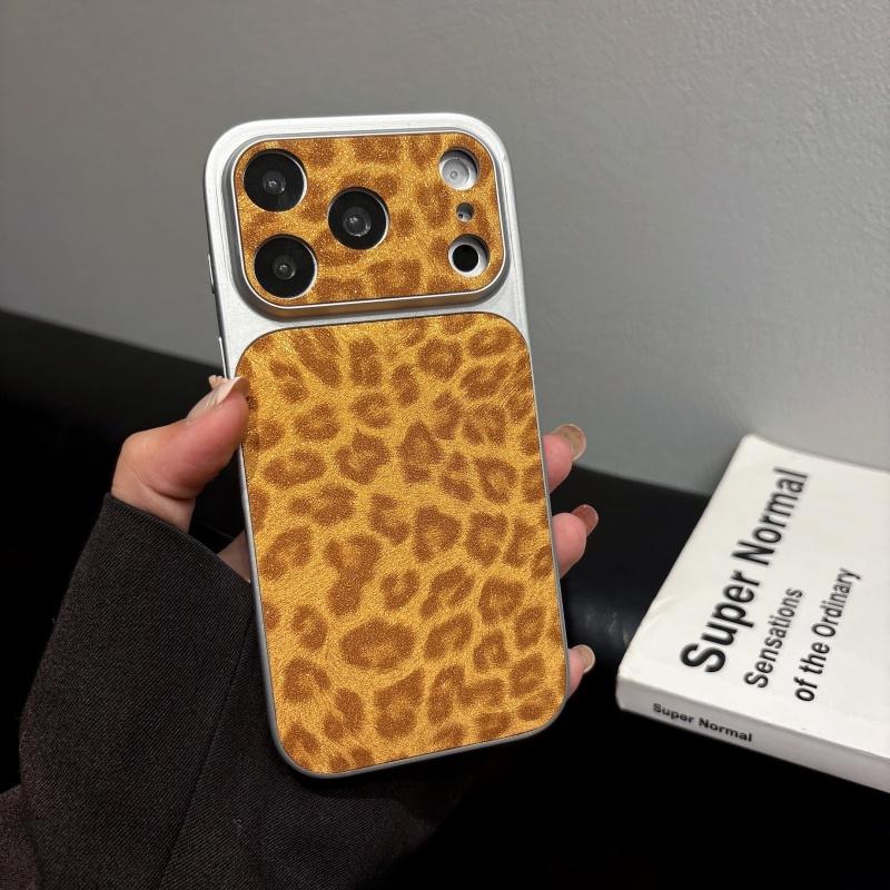 Carcasă de Lux cu Model Leopard Strălucitor pentru iPhone 17 Air 16 15 14 13 Pro Max Placată Strălucitoare Rezistentă la Șocuri Capac Dur pentru Cameră Mare