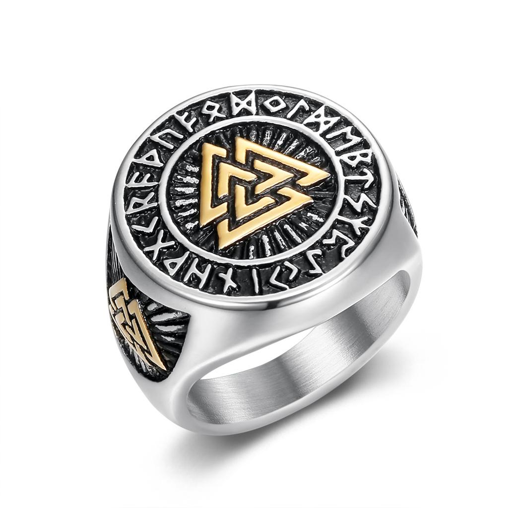 Vintage Style Men's Celtic Knot Ring Viking Norse Triangle Symbol Valknut Ring