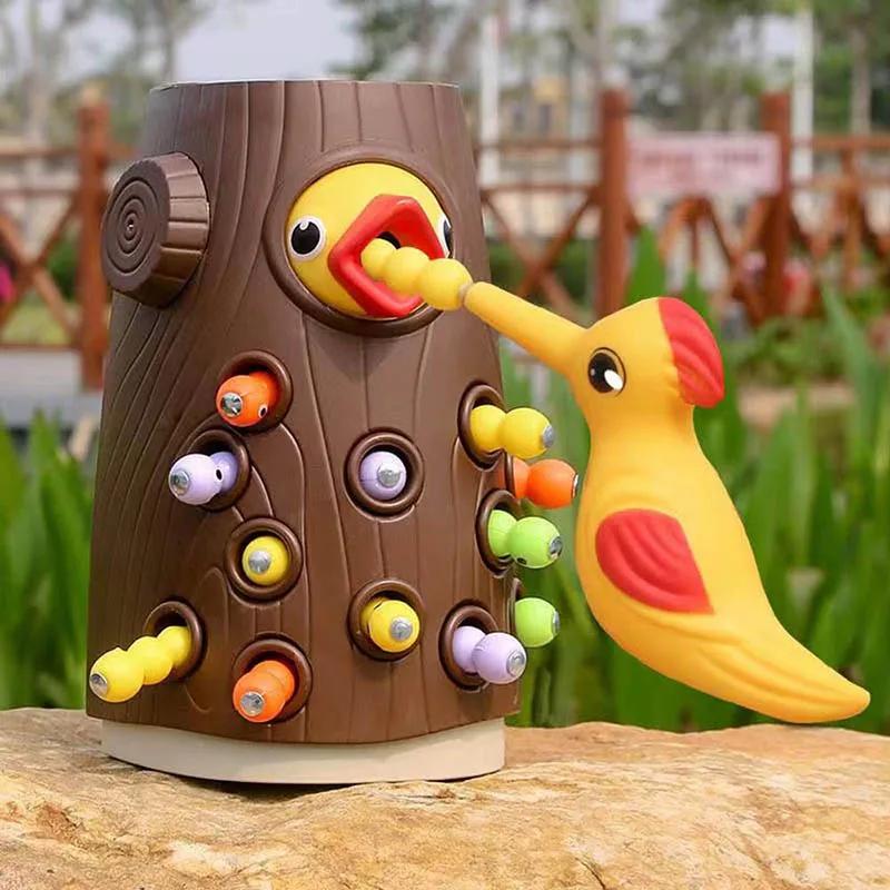 Toys Educational Toys Magnetic Woodpecker Catch Worm Bugs Montessori Small Birds Feeding Game for Early Family Kids Children