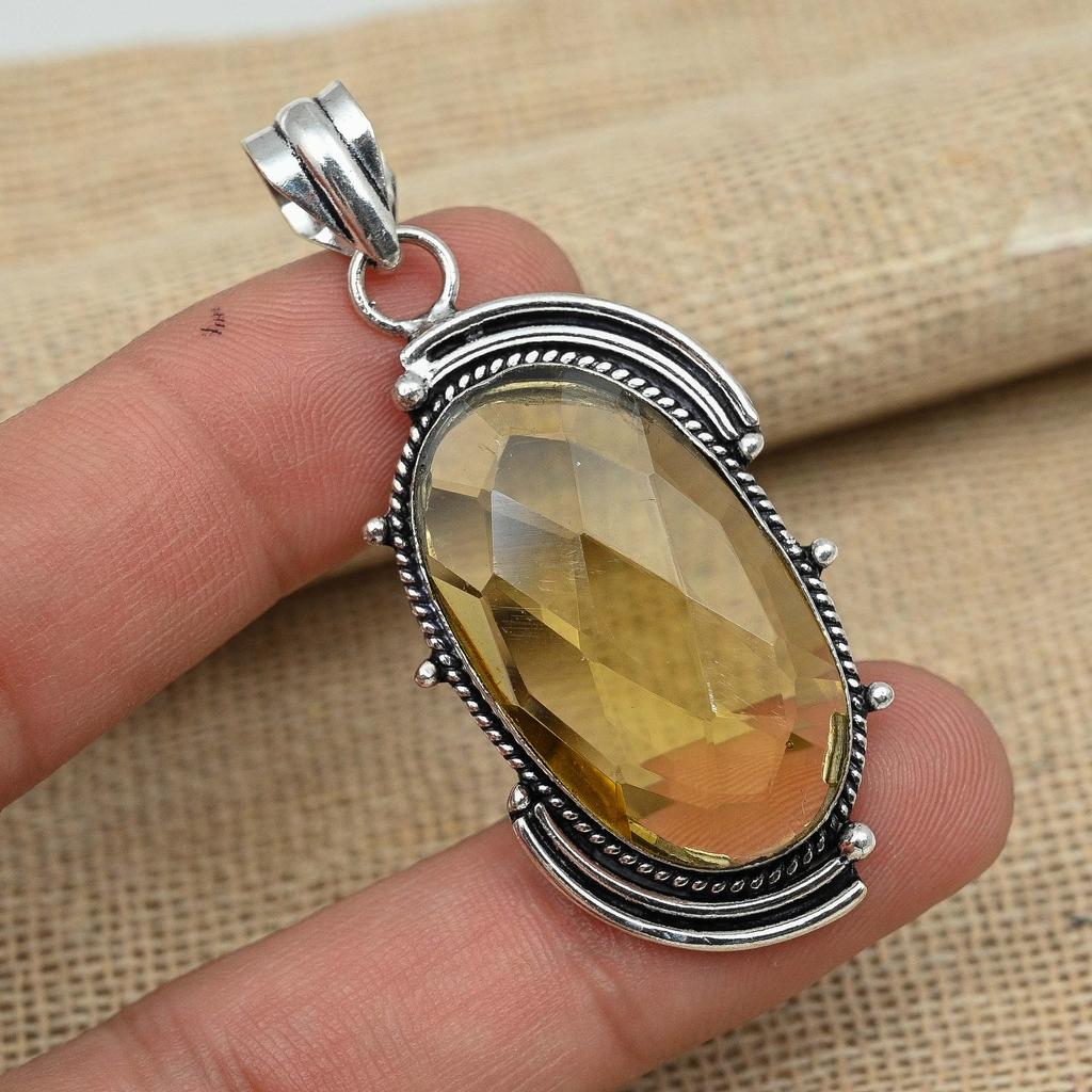 Facettierter Citrin-Topas-Edelstein, 925er-Sterlingsilber, handgefertigter Schmuck, Thanksgiving-Anhänger