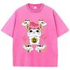 Summer Men Japanese Anime T Shirt Washed Cotton Vintage Aesthetic Cartoon Graphic Streetwear Loose Daily Tops