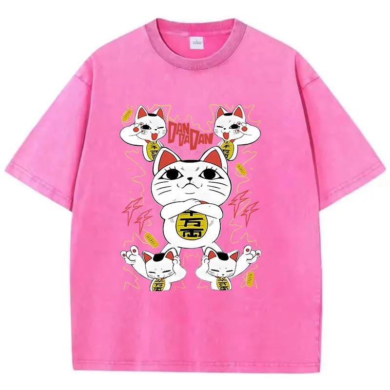 Summer Men Japanese Anime T Shirt Washed Cotton Vintage Aesthetic Cartoon Graphic Streetwear Loose Daily Tops