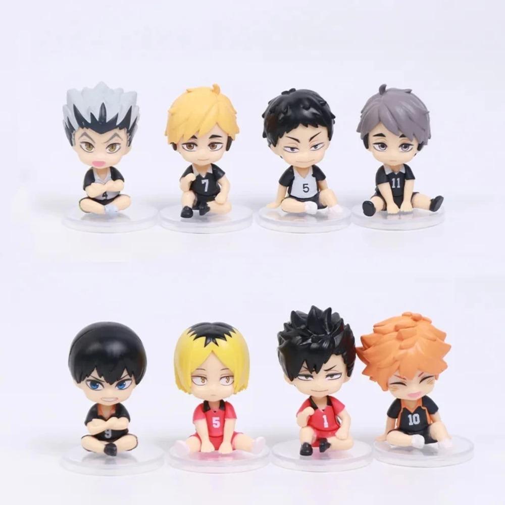 8 Pcs/Lot Haikyuu Q Ver. Volleyball Hinata Shoyo Sugawara Koushi Oikawa Tooru Model Figures Sitting Stands Ornaments Toy Gifts