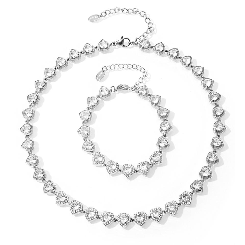 Stainless Steel Chain Necklace Bracelet With Heart Zircon For Women 18k Gold Plated Women's Necklaces Bracelets Luxury Zircon