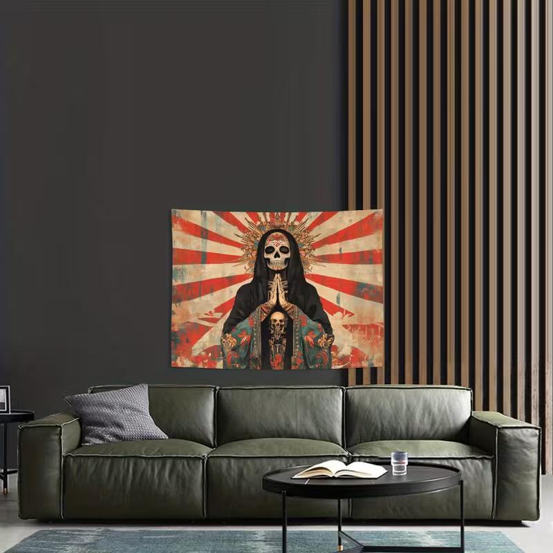 2D Holy Death Skull Tapestry Retro Mexican Aesthetic Background Cloth