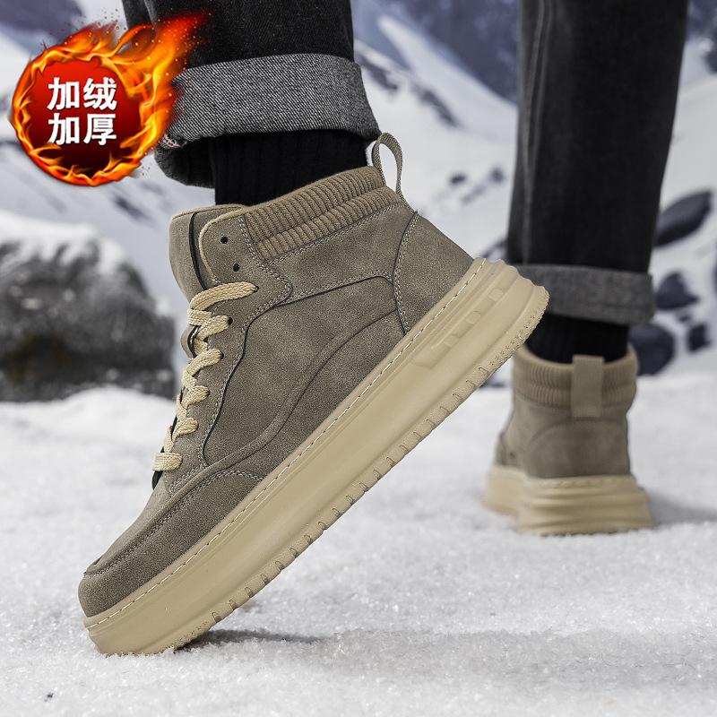 Autumn and winter new retro youth sneakers warm and velvet thick-soled high-top board shoes