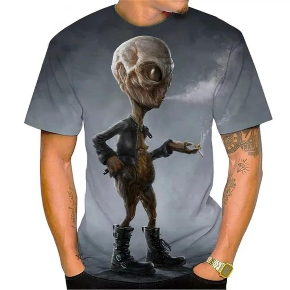 Funny Alien Graphic T Shirt for Men 3D UFO Invader Printed T-Shirt Fashion Outdoor Casual Plus Size Tees Top Women Clothing