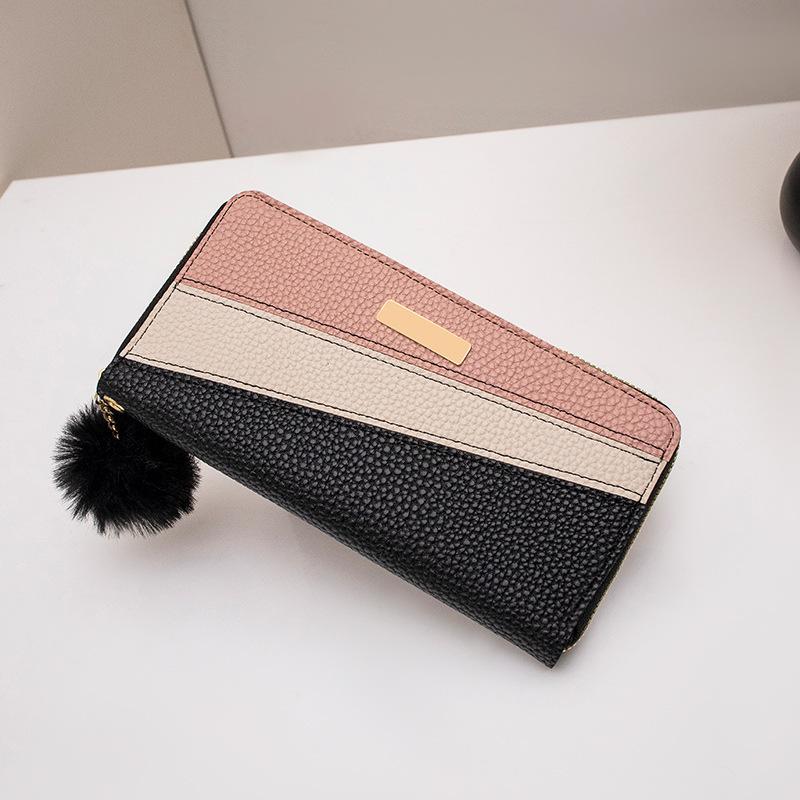 New iron sheet lychee pattern contrasting color long single pull wallet cute high value change bag