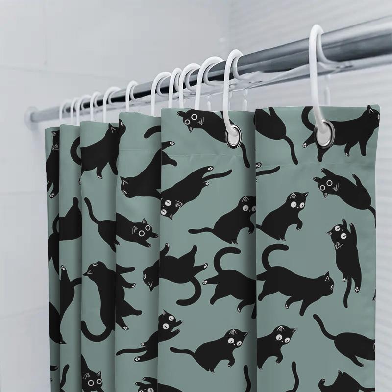 Black Cat Print Shower Curtain Unique Animal Pattern for Bathroom Decor