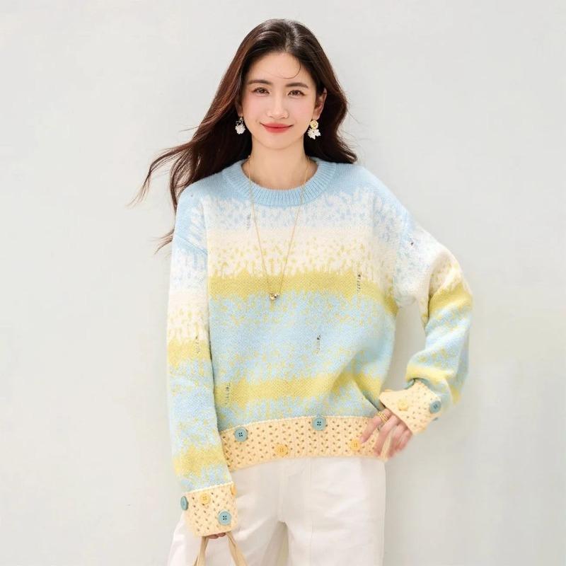 Women's Thick Knit Sweater Round Neck Long Sleeve Pullover Autumn Winter Warm Jumper