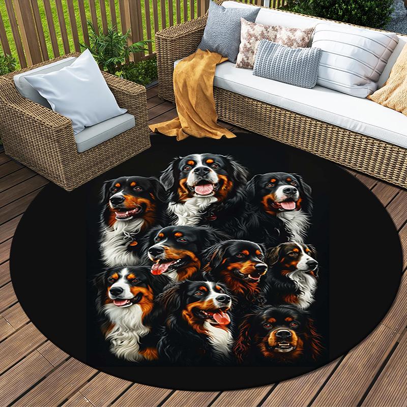 Dogs Round Area Rug,Carpet Rug for Living Room Bedroom Sofa Playroom Decor,Non-slip Floor Mat