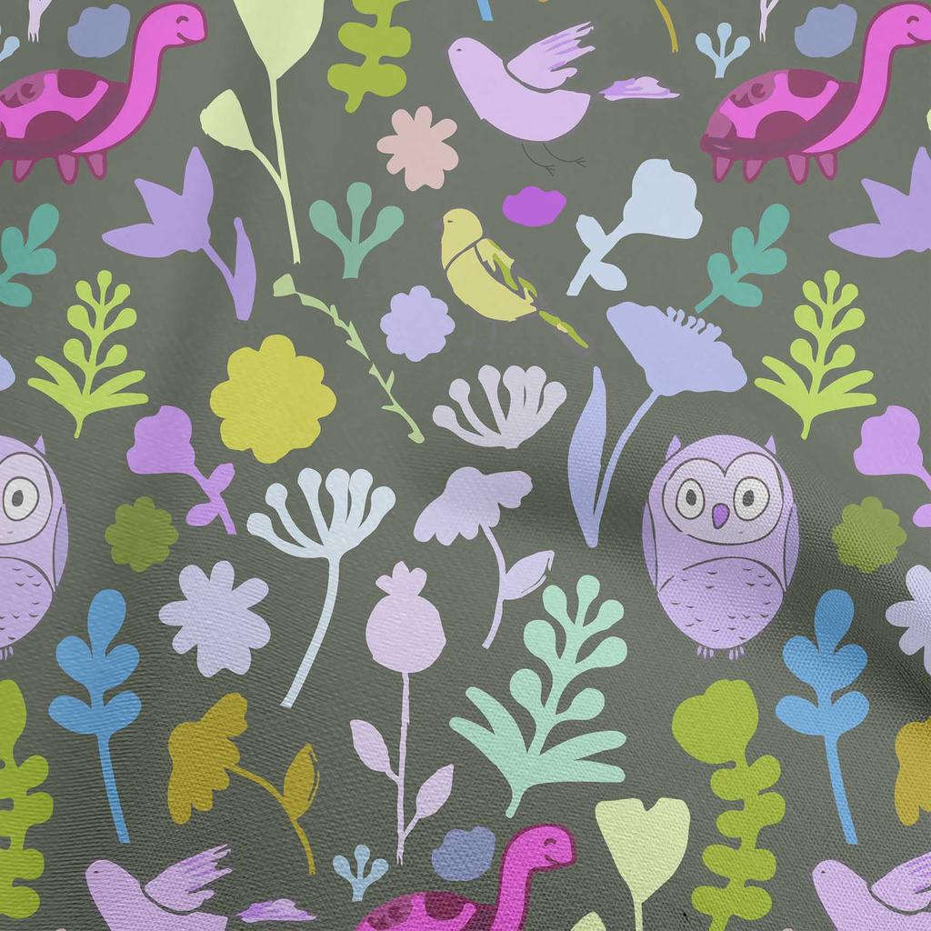 oneOone Cotton Flex Black Fabric Tropical Doodled Animals With Leaves Craft Projects Decor Fabric Printed By The Yard 40 Inch