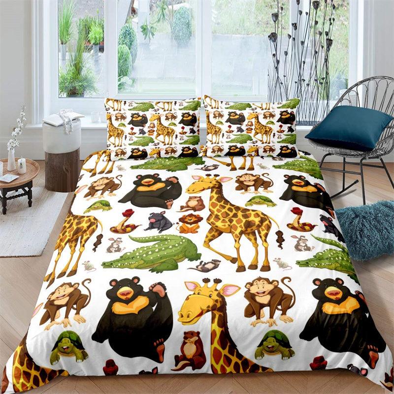 Children Kids Monkey Soft Duvet Cover Lovely Carton Animal Beding Set Lovely Litle Monkey Warm Comforter Cover For Young Boys Young Girls Child Bedrom