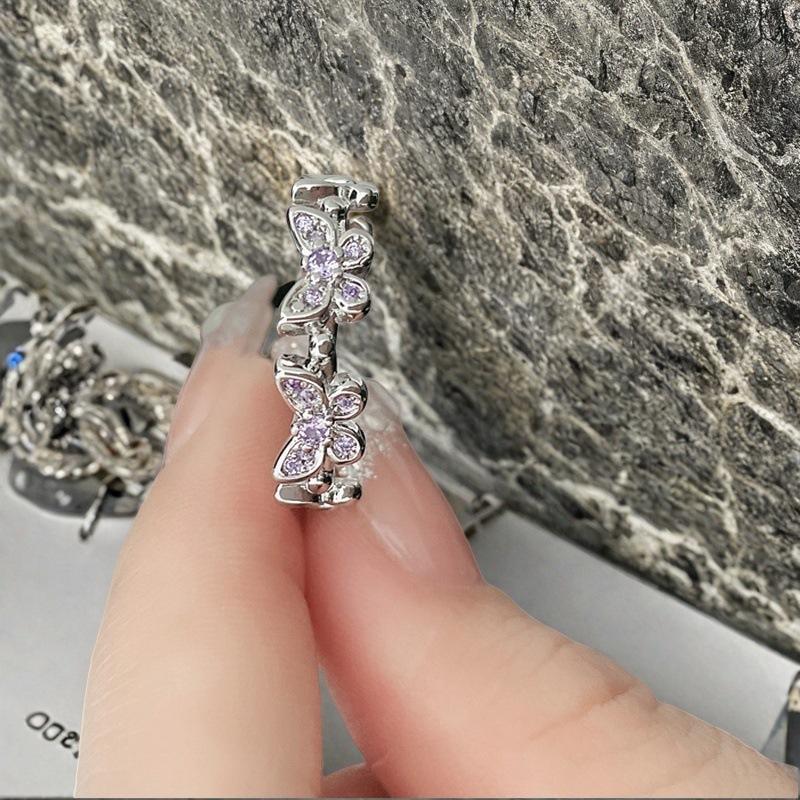 New Super Fairy Flash Diamond Colored Butterfly Zir*****Pen Ring Niche High-End Light Luxury Accessories