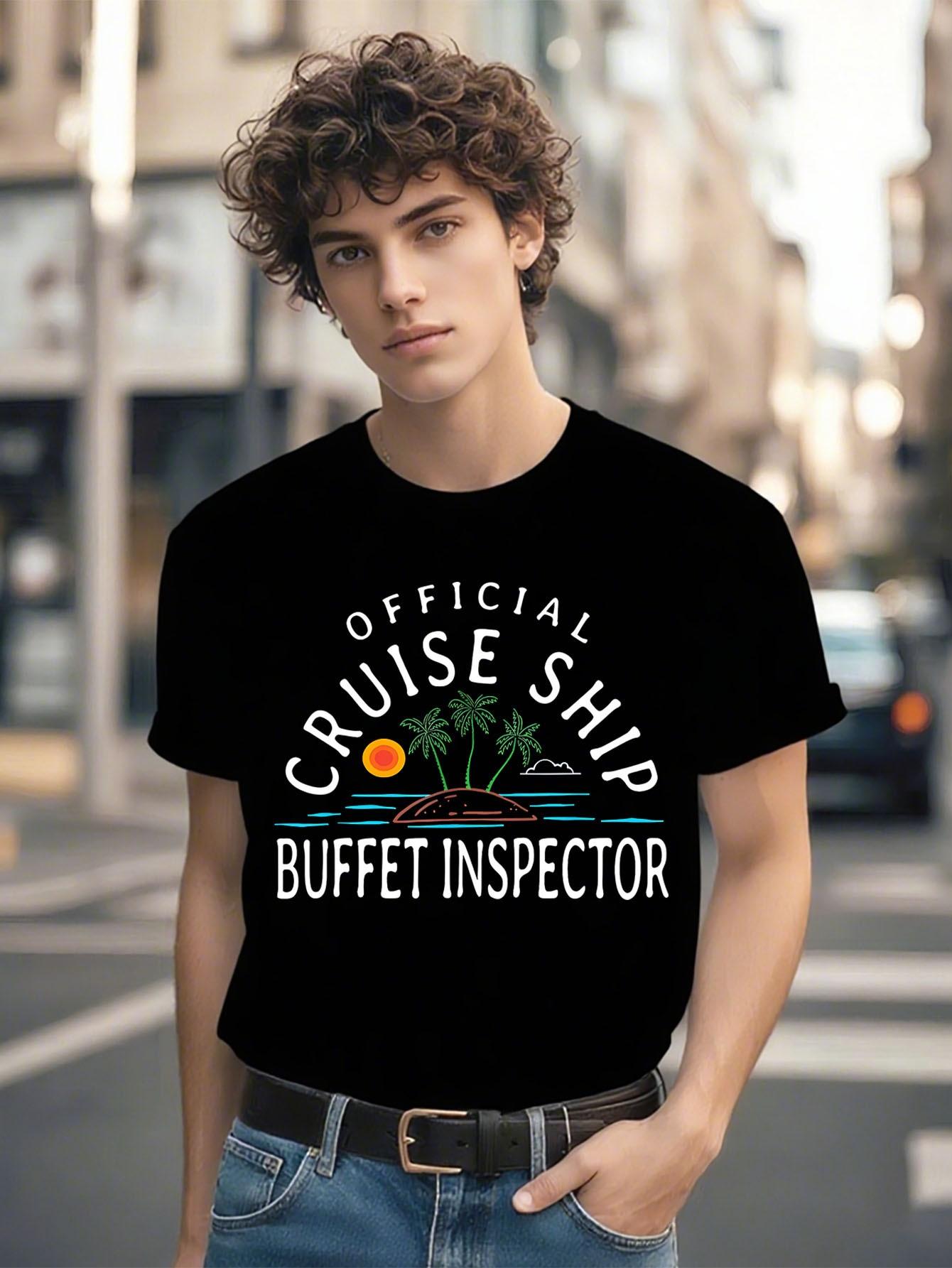 1pc Cruise Ship Buffet Inspector Graphic T-shirt - Funny Cruise Ship Captain Theme Tee XXL