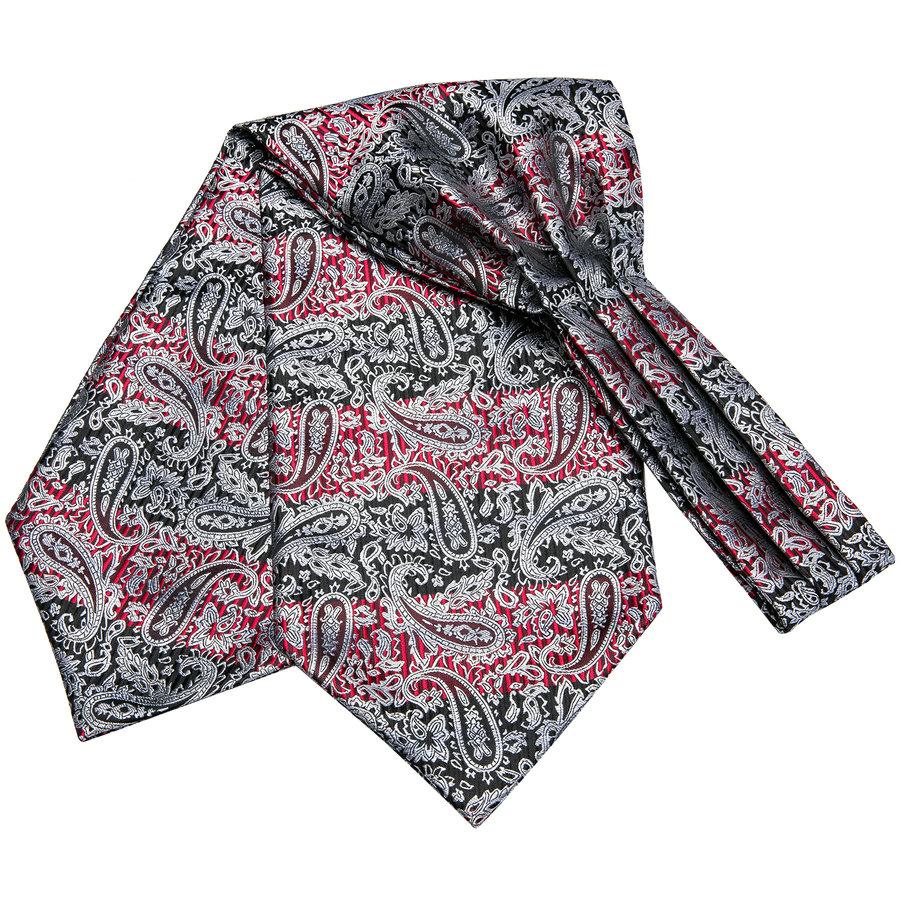 Hi-Tie Men Business Cravat Silk Ascot Scarves Grey Paisley Tie Set for Men Handkerchief Cufflink Set