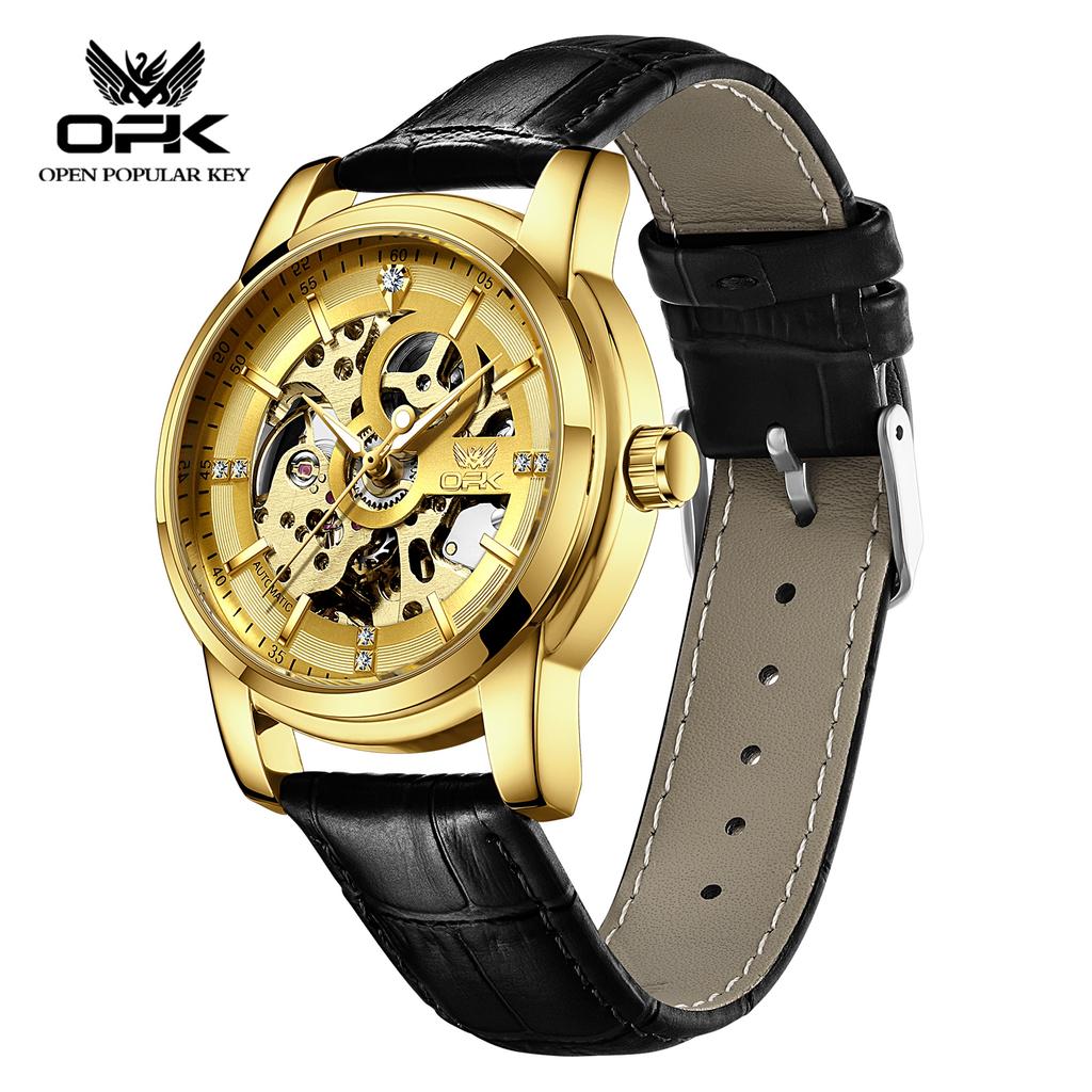 OPK Men's Luminous Waterproof Mechanical Watch Light Luxury Hollowed out Belt 6101