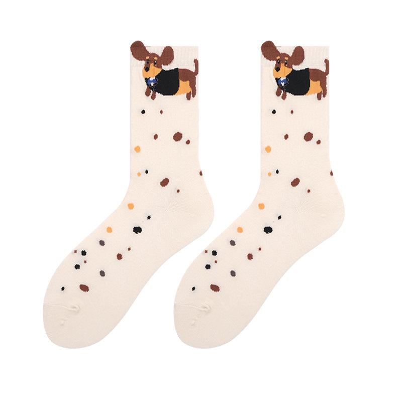 Women Socks Cartoon Cat Dog Japanese Kawaii Cute Middle Tube Socks Women Autumn and Winter Retro Long Socks