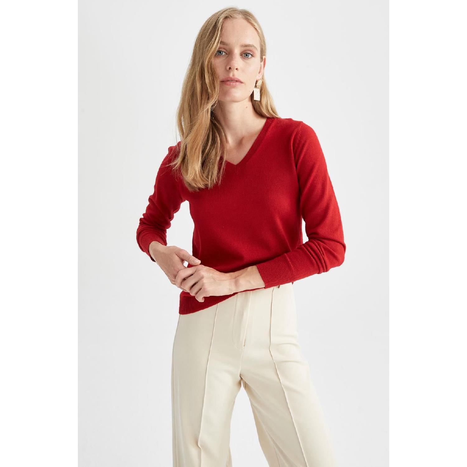 

Regular Fit Basic V-neck Extra Soft Textured Basic Sweater F7088az22wn XS
