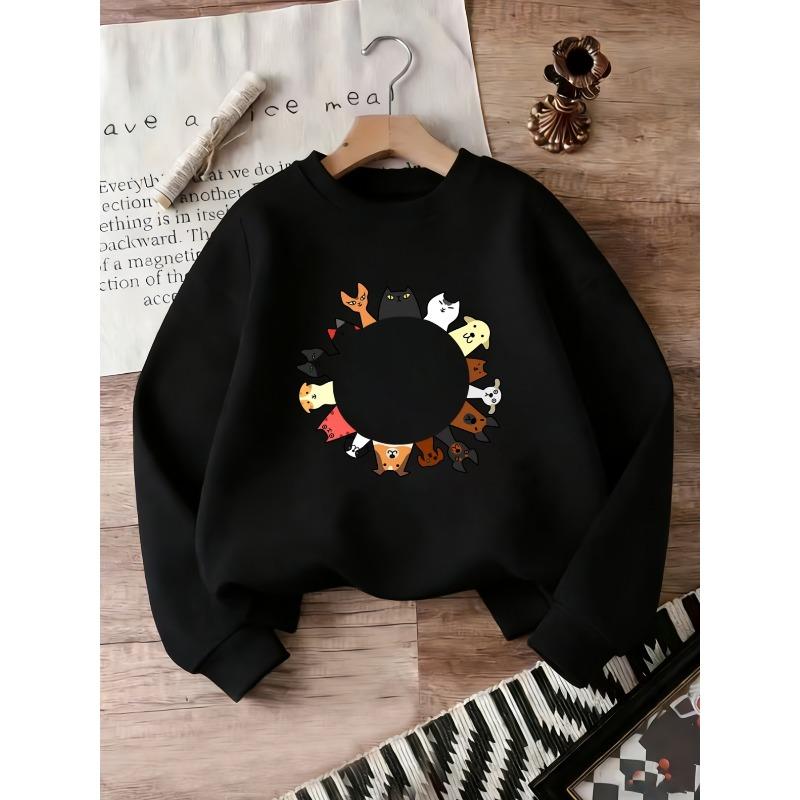 European Sizes Cute Cat Print Design for Kids Aged 0-3, Comfortable And Easy Round-Neck Sweatshirt, Perfect for Outdoor Wear