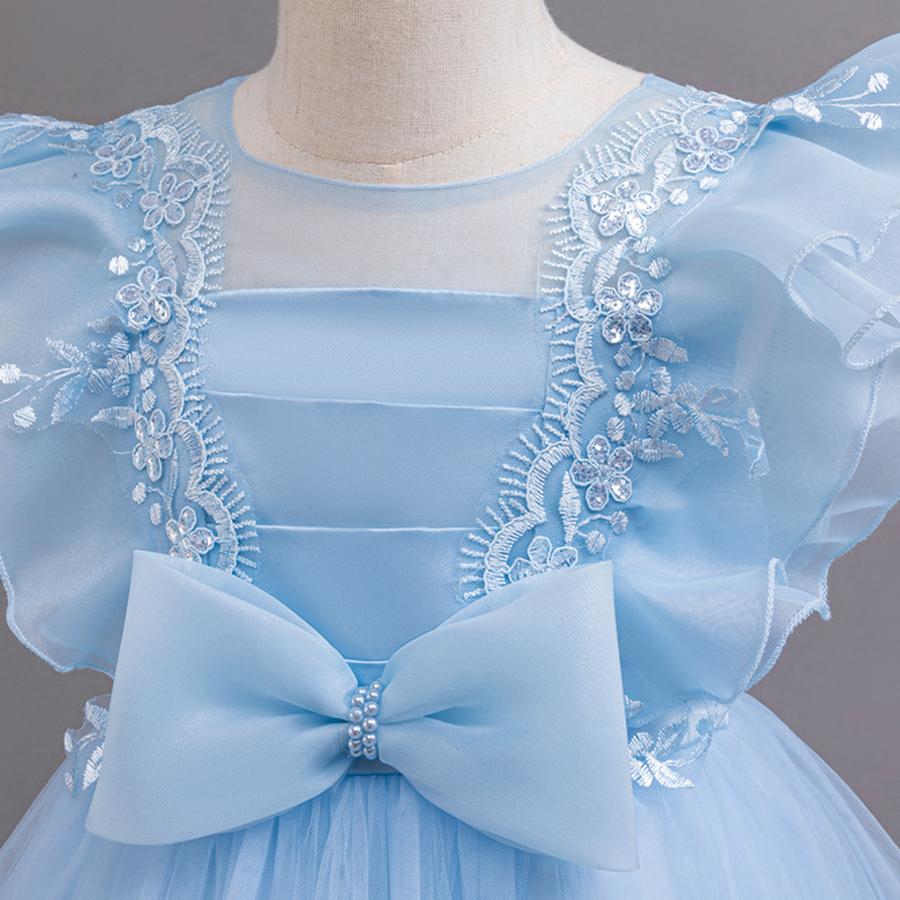 New Kids Net Lace Princess Dress with Frills, Large Size Girls' Birthday Outfit