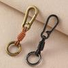Retro Cowhide Leather Car Keychain with Handmade Woven Design