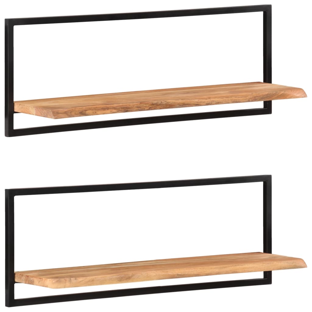 Wall Shelves 2 pcs. 100 x 24 x 35 cm Solid Acacia Wood and Steel