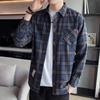 Spring and Autumn Models Long-sleeved Lapel Plaid Shirt Men's Versatile Retro Casual Shirt Blouse Jacket Men's Striped Plaid Shirt