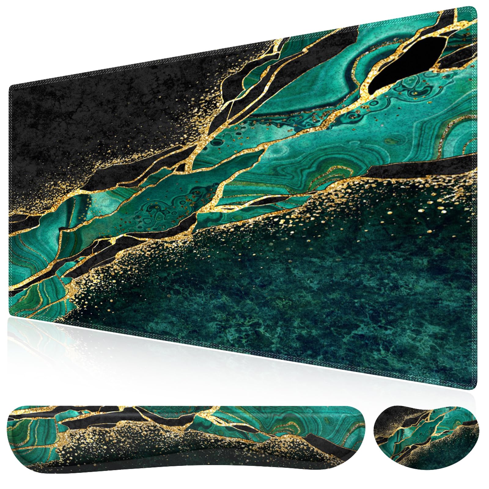 

iCasso Коврик для мыши и подставка для запястья 90x40 см Большой игровой коврик для мыши с подушкой для запястья из пены с эффектом памяти для клавиатуры и 45 см 14 см Эргономичный резиновый набор из 3 предметов,