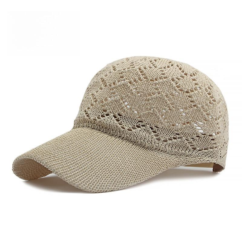 Women's Hollow Out Crochet Knit Baseball Cap Breathable Straw Woven Sun Protection Summer Beach Hat Casual Adjustable Duckbill Cap