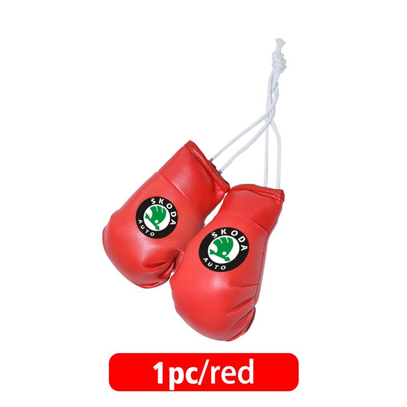 UMVB1 For Skoda Car Badge Boxing Gloves Keychain Hanging Rearview Mirror Decoration Pendant Accessories Kamiq MK3 Roomster Rapid