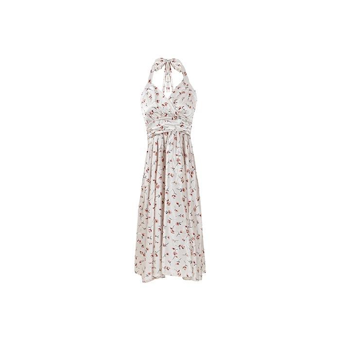 French Platycodon Floral Neck Dress Women's Summer Internet Celebrity New High-end Temperament Waist Sleeveless Long Dress