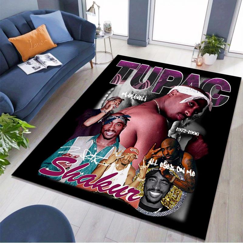 Rapper Star Tupac Shakur Collage Print Area Rug Non‑Slip Rectangular Floor Mat Hip‑Hop Music Decor Rug for Gaming Room Bedroom Living Room