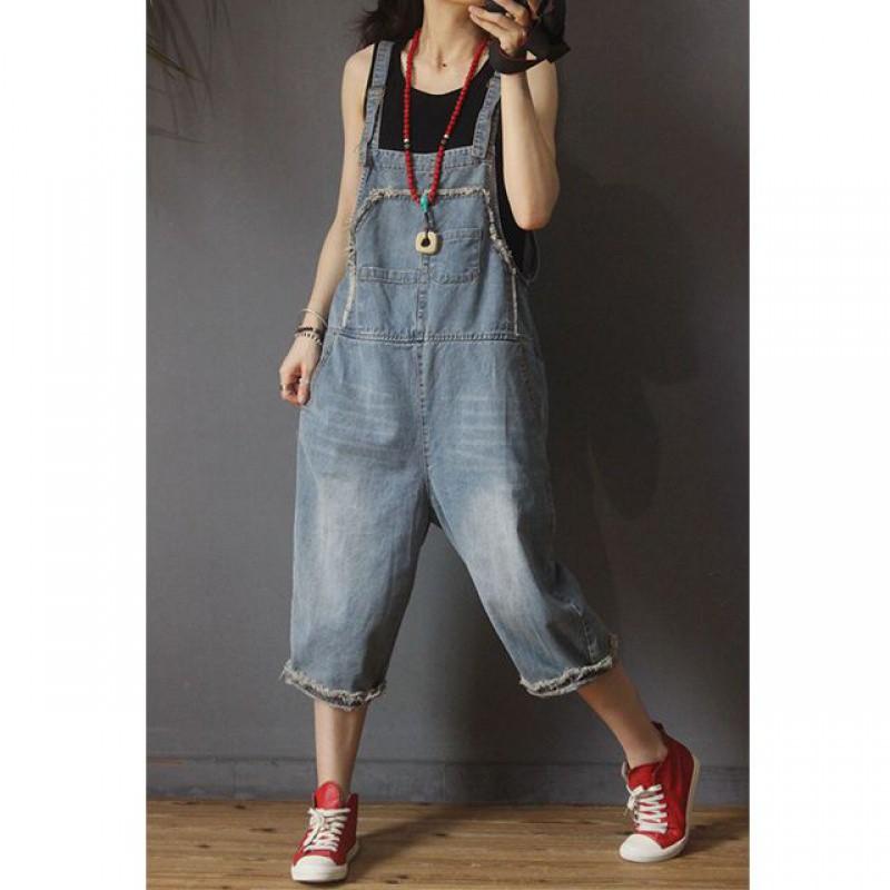 

Женские ромперы на тонких бретелях, с высокой талией, свободные, с большими карманами, повседневные прямые комбинезоны, больших размеров XL синий