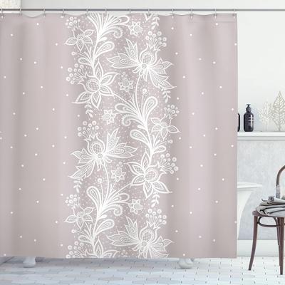 Rideau de douche Rose Blush Fleuri avec Motif Dentelle Blanche Décoration de Salle de Bain Élégante Style Bohème Romantique Tissu Résistant à l'Eau Maison